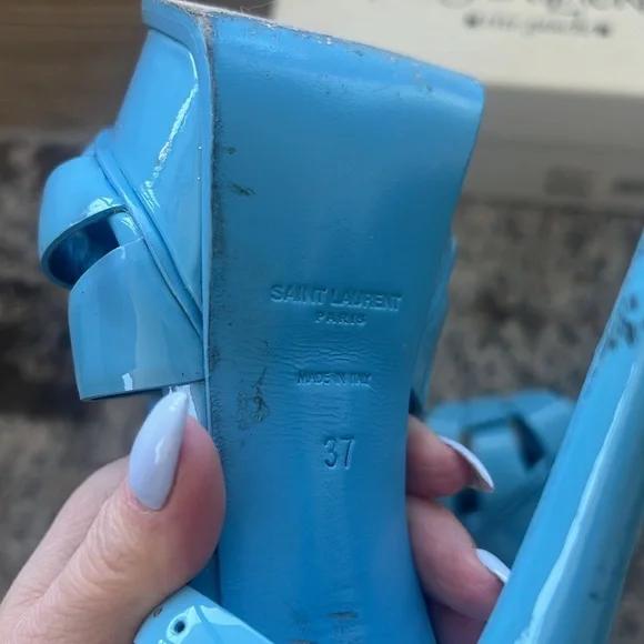 SAINT LAURENT YSL Tribute T-Strap Platform Patent Leather Sandals - Picture 6 of 7